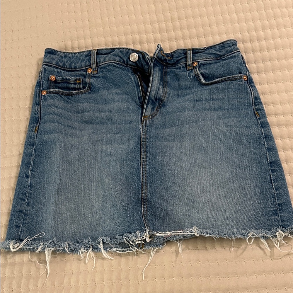 LOFT Blue Denim Mini Skirt with Frayed Hem
